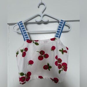 Midnight Sky Tomato Print Cropped Tank with Blue Striped Straps